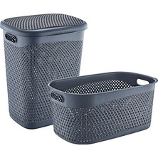 Katre Kirli Çamaşır Sepeti ve Çamaşır Selesi Set Antrasit