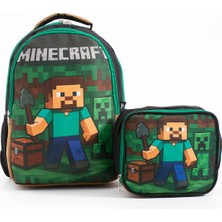 Minecraft Steve Creeper Beslenmeli Ilkokul Çantası Seti
