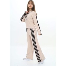 Kız Çocuk %100 Pamuk Şeritli Kapüşonlu Çıtçıtlı Alt&üst Eşofman TAKIMI-5010-EŞT-2004