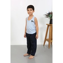 Moda Çizgi Erkek Çocuk Sıfır Kol Penye Pijama Takım Mavi 20439
