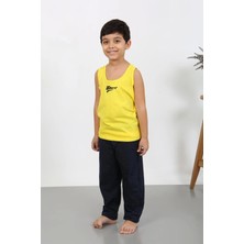 Moda Çizgi Erkek Çocuk Sıfır Kol Penye Pijama Takım Sarı 20439