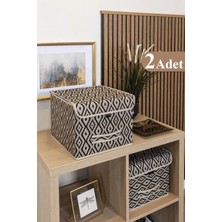 2'li Bohe Çok Amaçlı Kapaklı Mini Raf Düzenleyici, 30X30X23 cm Kahverengi