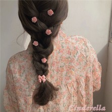 5'li Pembe Gül Figürlü Mini Pens Saç Çocuk Toka Seti - Kadın Saç Aksesuarı Süsü Süsleme Klips Toka