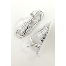 MİA026-1565 Kadın Çoklu Biyeli  Abiye Günlük-Düğün-Eğlence-Gümüş Tatil Terliği