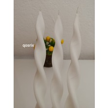Qosrix 3'lü Beyaz Burgulu Şamdan Soya Mumu Doğal Kokulu Uzun Çubuk Konik Burgu Spiral Mum Dekoratif
