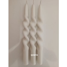 Qosrix 3'lü Beyaz Burgulu Şamdan Soya Mumu Doğal Kokulu Uzun Çubuk Konik Burgu Spiral Mum Dekoratif