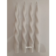 Qosrix 4'lü Beyaz Burgulu Şamdan Soya Mumu Doğal Kokulu Uzun Çubuk Konik Burgu Mum Spiral Dekoratif