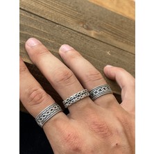 Aida Jewelss Ayarlanabilir Ölçü 925 Ayar Gümüş Kaplama Klasik Desen Işçilikli 3lü Tasarım Yüzük
