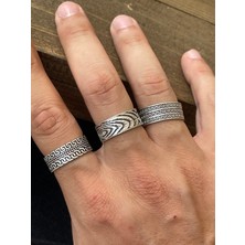 Aida Jewelss Ayarlanabilir Ölçü 925 Ayar Gümüş Kaplama Klasik Desen Işçilikli 3lü Tasarım Yüzük