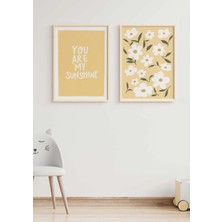 Mc Home Art Doğal Ahşap Çerçeveli Uv Baskı 2'li Sarı Çiçek Desenli Tablo Seti – Modern & Şık Duvar Dekoru