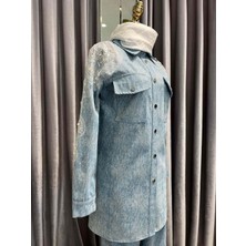 Selinada Omuz Işlemeli Kot Ceket - Açık Mavi - 44