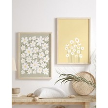 Mc Home Art Doğal Ahşap Çerçeveli Uv Baskı 2'li Papatya Desenli Tablo Seti – Modern & Şık Duvar Dekoru