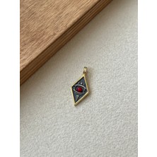 Aida Jewelss 925 Ayar Gümüş Mercan Taşlı Gold Renk Göz Tasarım Gümüş Kolye Ucu