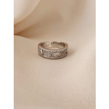 Eva Takı Store Üç Taşlı Model Ayarlanabilir Silver Gümüş Renkli Yüzük