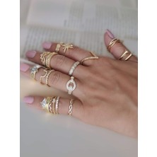V Model Zirkon Taşlı Ayarlanabilir Gold Altın Renkli Yüzük