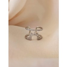 Eva Takı Store Güneş Iki Sıralı Taşlı Model Ayarlanabilir Silver Gümüş Renkli Yüzük