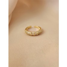 Eva Takı Store Bombeli Zirkon Taşlı Ayarlanabilir Gold Altın Renkli Yüzük