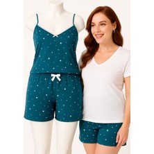 Kadın Büyük Beden Ip Askılı Bluz ve Şortlu Alt Üst Pijama - Geniş Kesim - Ölçüler Ürün Açıklamasında