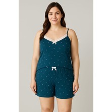 Kadın Büyük Beden Ip Askılı Bluz ve Şortlu Alt Üst Pijama - Geniş Kesim - Ölçüler Ürün Açıklamasında