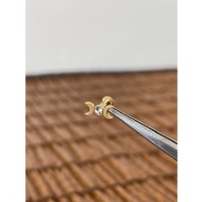 Aida Jewelss 316 L Cerrahi Çelik Ay Modeli Zirkon Taşlı Kıkırdak Helix Dudak Tragus Piercingi 6mm x 1,2 mm