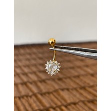 Aida Jewelss 316 L Cerrahi Çelik Kalp Kesim Zirkon Taşlı Pırlanta Modeli Göbek Piercingi