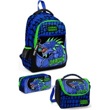 Coral High Kids Siyah Saks Ejderha Desenli 3’lü Okul Çanta Seti SET0123485