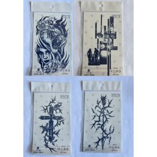 Airbrush Tattoo Dikenler 4 Adet Birden 3 Hafta Kalıcı  Geçici Yapıştırma Dövme 18X11 cm