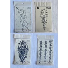 Airbrush Tattoo Yıldırım Diken 4 Adet Birden 3 Hafta Kalıcı  Geçici Yapıştırma Dövme 18X11 cm