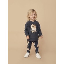 Kız Çocuk Pamuklu Lacivert Sincap Baskılı Sweatshirt ve Tayt Takım