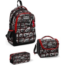 Coral High Kids Siyah Kırmızı Araba Desenli 3’lü Okul Çanta Seti SET0114429