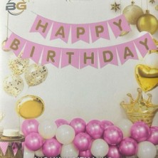 Happy Birthday Pembe Gold Yazı Varaklı Lüx Banner