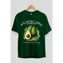 Avocado Avokado Ön Baskılı Oversize T-Shirt Erkek Kadın Pamuk Bisiklet Yaka Tişort