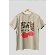 Mon Cherry Cherries Ön Baskılı Oversize T-Shirt Erkek Kadın Pamuk Bisiklet Yaka Tişort