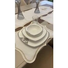 Nerina 25 Parça Lüks Amerikan Servis Runner Sunum Nakışlı Örtü Set Dertsiz 12 Kişilik Çeyizlik Keten