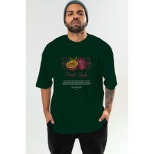 Passionflower Ön Baskılı Yeşil Oversize T-Shirt Erkek Kadın Pamuk Bisiklet Yaka Tişort