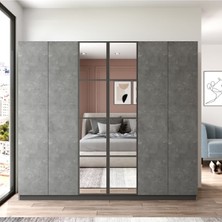 Teeny 6 Kapaklı Çekmeceli Aynalı Gardırop Elbise Dolabı Beton Tee3-Rg