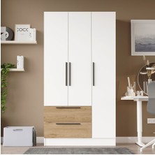 Krish 3 Kapaklı 2 Çekmeceli Gardırop Elbise Dolabı Sepet-Beyaz Krı3-Sw