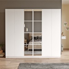 Teeny 6 Kapaklı Çekmeceli Aynalı Gardırop Elbise Dolabı Beyaz Tee3-W