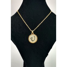 Gold Renk Büyük Boy Kararmaz ''u'' Harfli Kolye