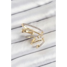 Pirinç Zirkon Taşlı Sıkıştırma Sağ Kıkırdak Gold Renk Kadın Küpe