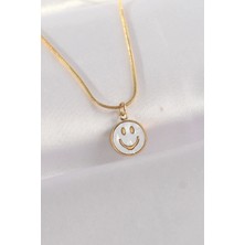 316L Çelik Zincir Altın Renk Mermer Desenli Minimal Smile Kolye