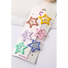 6'lı Mat Soft Renkli Büyük Yıldız Çıtçıt Toka Seti 4cm - Kız Çocuk Yıldızlı Çıtçıtlı Saç Tokası