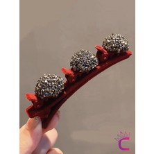 Saç Bükücü Kadife Dokulu Yan Saç Tokası Bordo - Mini Taşlı Yumuşak Klips Pens Toka Saç Aksesuarı