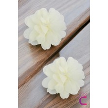 2'li Chiffon Flower Kız Çocuk Toka Seti Kırık Beyaz - Çiçekli Bebek Çocuk Saç Tokası Klips Pens Toka