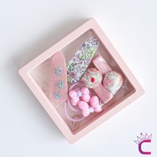 6'lı Özel Hediyelik Kutulu Bebek Toka Seti Pembe - Kız Çocuk Lastik Fiyonk Mantar Çiçekli Saç Tokası