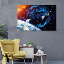 Tekli Yatay Kanvas Duvar Tablosu Uzay Güneş Dünya ve Gezegenler