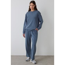 Koyu Gri Bisiklet Yaka Oversize Kısa Modal Sweatshirt