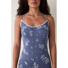 Penti İndigo Hailee Bisiklet Yaka Çiçekli Dantel Detaylı Pointel Pamuklu Pointel Gecelik