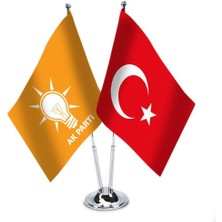 Asilmeydan Turuncu Ak Parti ve Türkiye Saten Masa Bayrağı