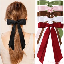 Siyah Çift Kuyruklu Fiyon Model Pens Toka - Kurdele Fiyonklu Klipsli Pens Saç Tokası